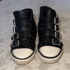 Black Leather High-Top Sneakers with Buckles